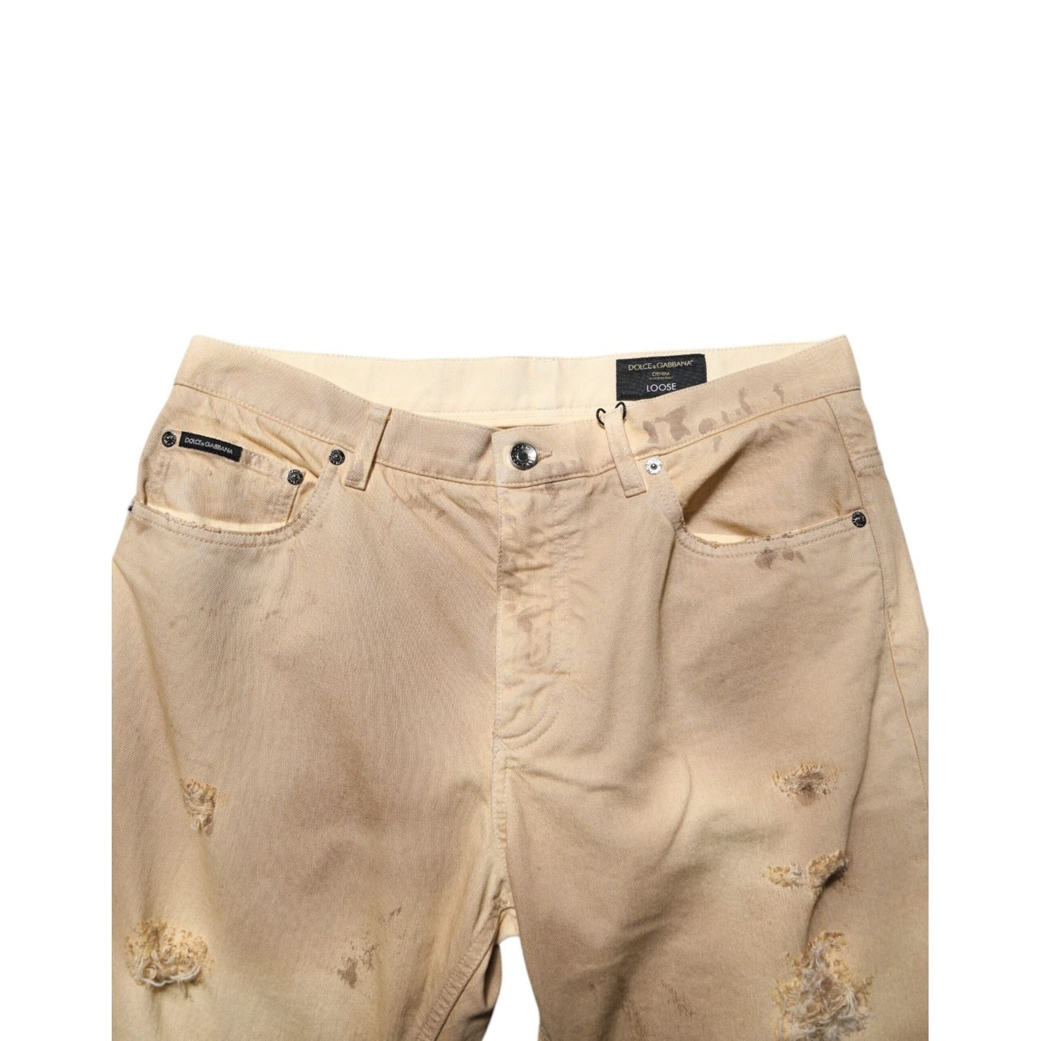 Dolce & Gabbana Beige Cotton Loose Tattered Men Denim Jeans