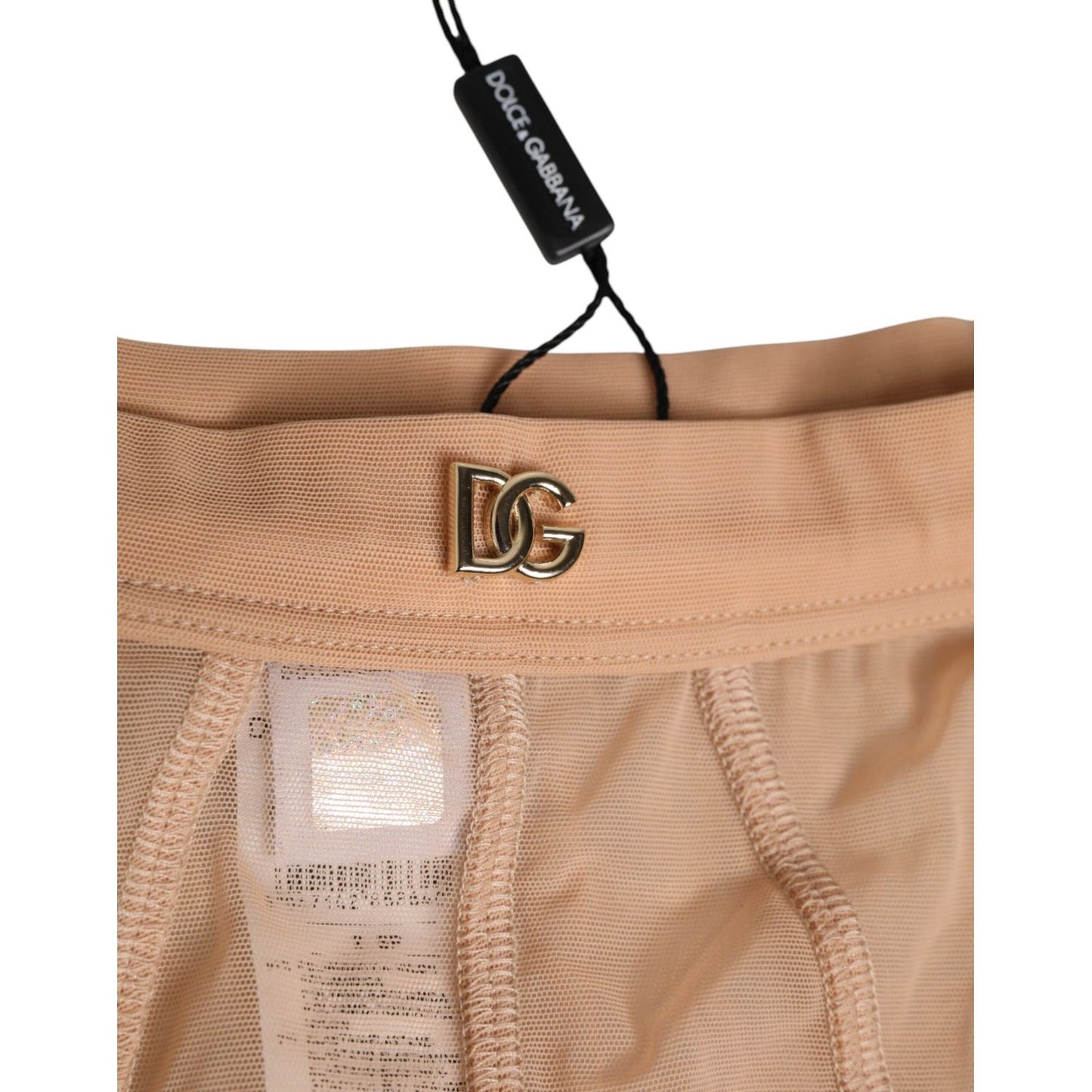 Dolce & Gabbana Beige Sheer Mesh High Waist Briefs Underwear with DG logo and tag