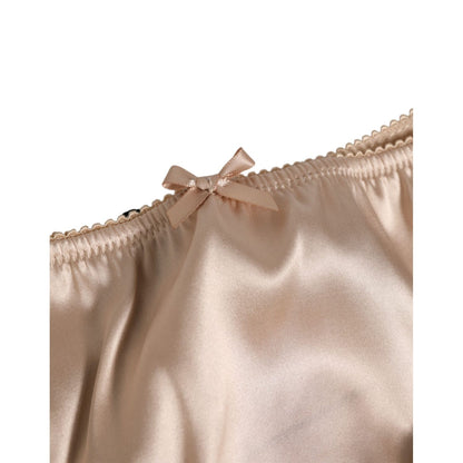Dolce & Gabbana Beige Silk Satin Floral Lace Panty Brief Underwear