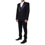 Dolce & Gabbana Black 3 Piece Wool Silk Blend Suit SICILIA with satin peak lapels, perfect for formal occasions.