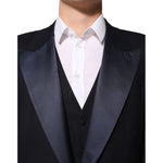 Dolce & Gabbana Black 3 Piece Wool Silk Blend Suit SICILIA with satin peak lapels for formal occasions.