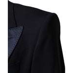 Dolce & Gabbana Black 3 Piece Wool Silk Blend Suit SICILIA with satin peak lapel detail, designed for formal occasions.
