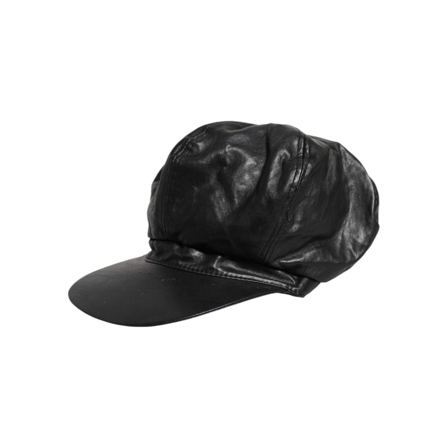 Dolce & Gabbana Black Calf Newsboy Capello Cabbie Hat, leather material, black color, exclusive brand with minor back scratches, made in Italy.