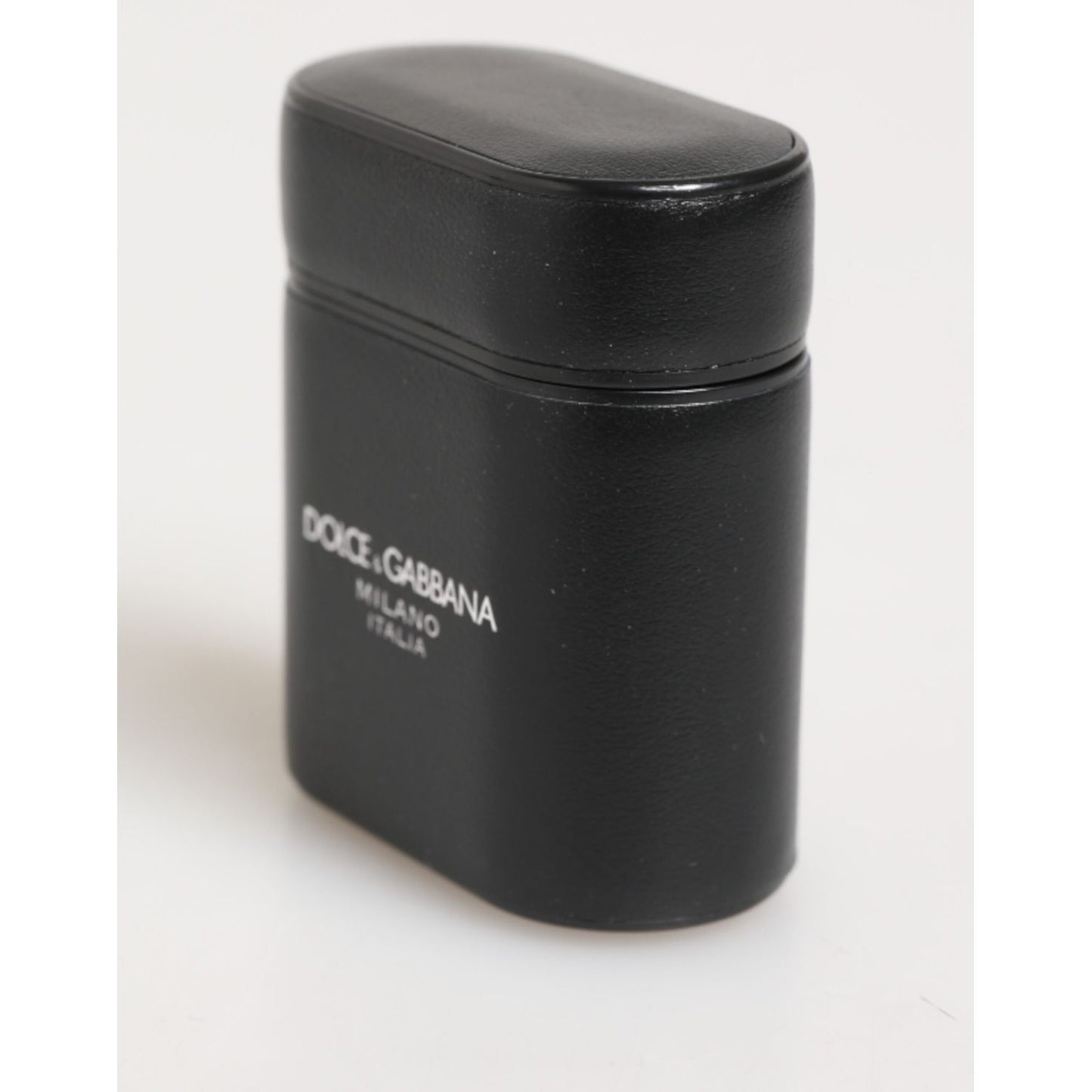 Dolce & Gabbana Black Calfskin Leather Logo Print Flip Holder Airpods Case