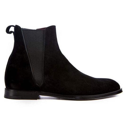 Dolce & Gabbana Black Calfskin Men Ankle Boot with suede finish and red leather interior