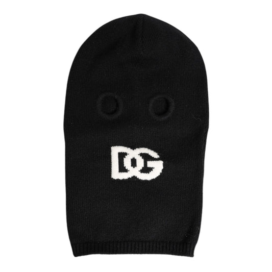 Dolce & Gabbana Black Cashmere Knitted Ski Mask Balaclava Hat with logo, made in Italy, luxury winter accessory.