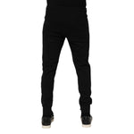 Back view of Dolce & Gabbana Black Cotton Jogger Jogging Men Trouser Pants with drawstring closure and logo details.