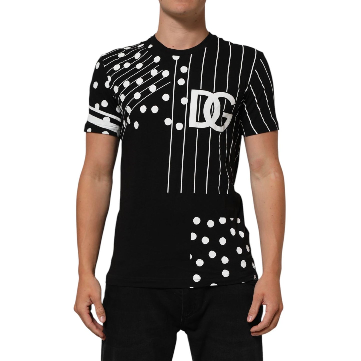 Dolce & Gabbana Black Cotton Polka Dots Round Neck T-shirt