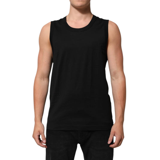 Dolce & Gabbana Black Cotton Sleeveless Underwear Men Tank Top with regular fit, made of premium 100% cotton fabric, worn by a model.