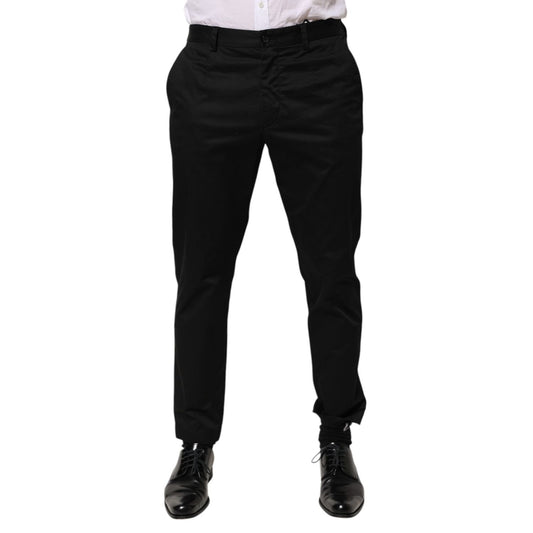 Dolce & Gabbana Black Cotton Tapered Men Formal Trousers Pants showcasing slim fit and elegance for formal occasions.