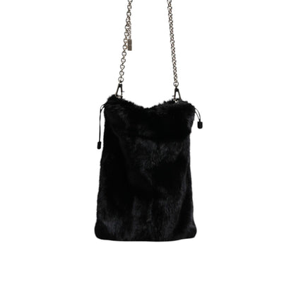 Dolce & Gabbana Black Faux Fur Silver Chain Crossbody Shoulder Purse Bag