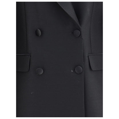 Dolce & Gabbana Black Fleece Wool Blazer double-breasted detail with peaked lapels and four-button closure.