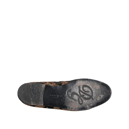 Dolce & Gabbana Black Floral Embroidery Men Loafers Shoes
