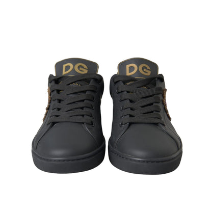 Dolce & Gabbana Black Leather Heart Embellished Sneakers Shoes