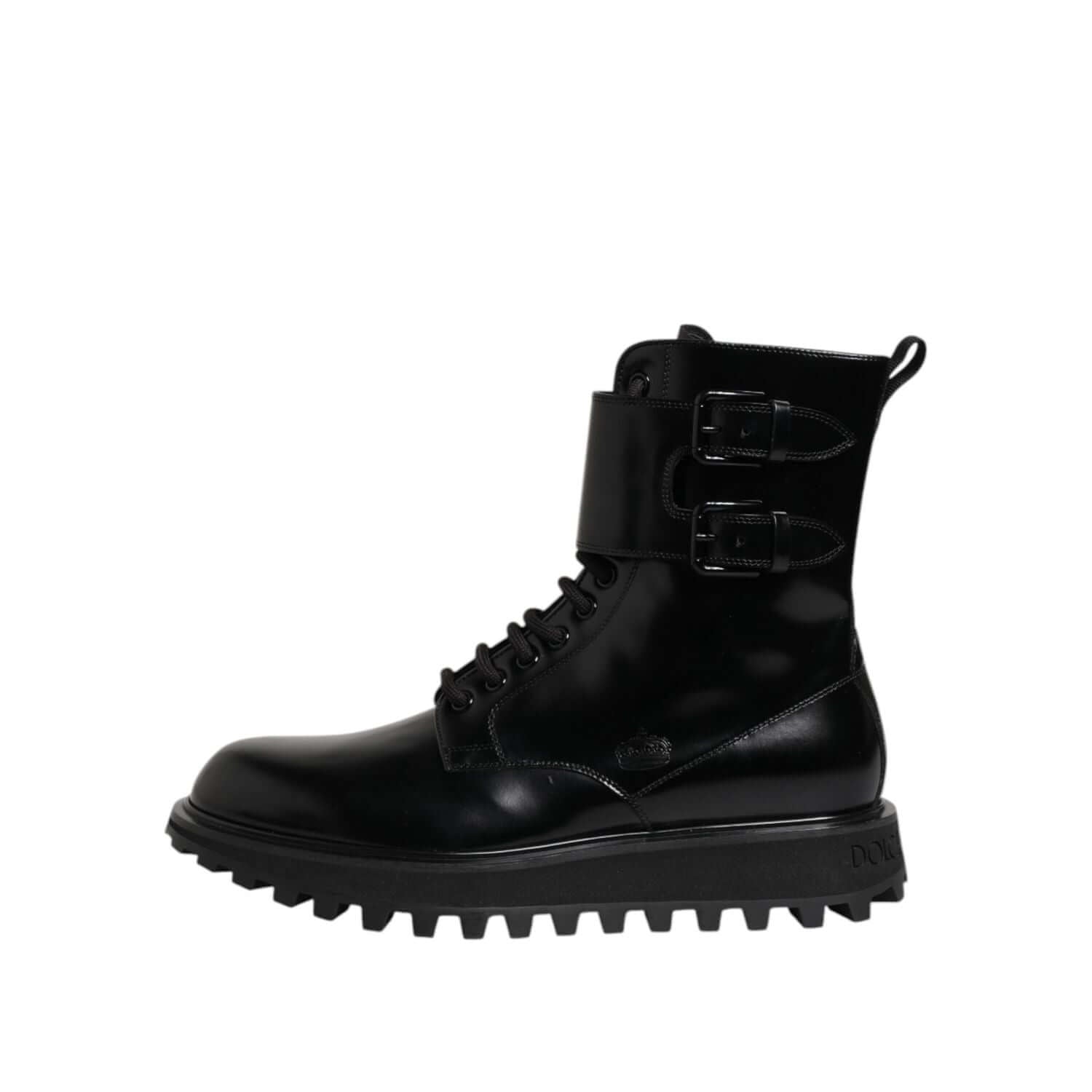 Dolce & Gabbana Black Leather Lace Up Mid Calf Boots Shoes