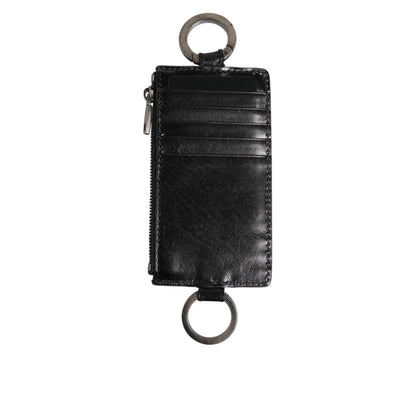 Dolce & Gabbana Black Leather Logo Embossed Lanyard Card Holde Wallet