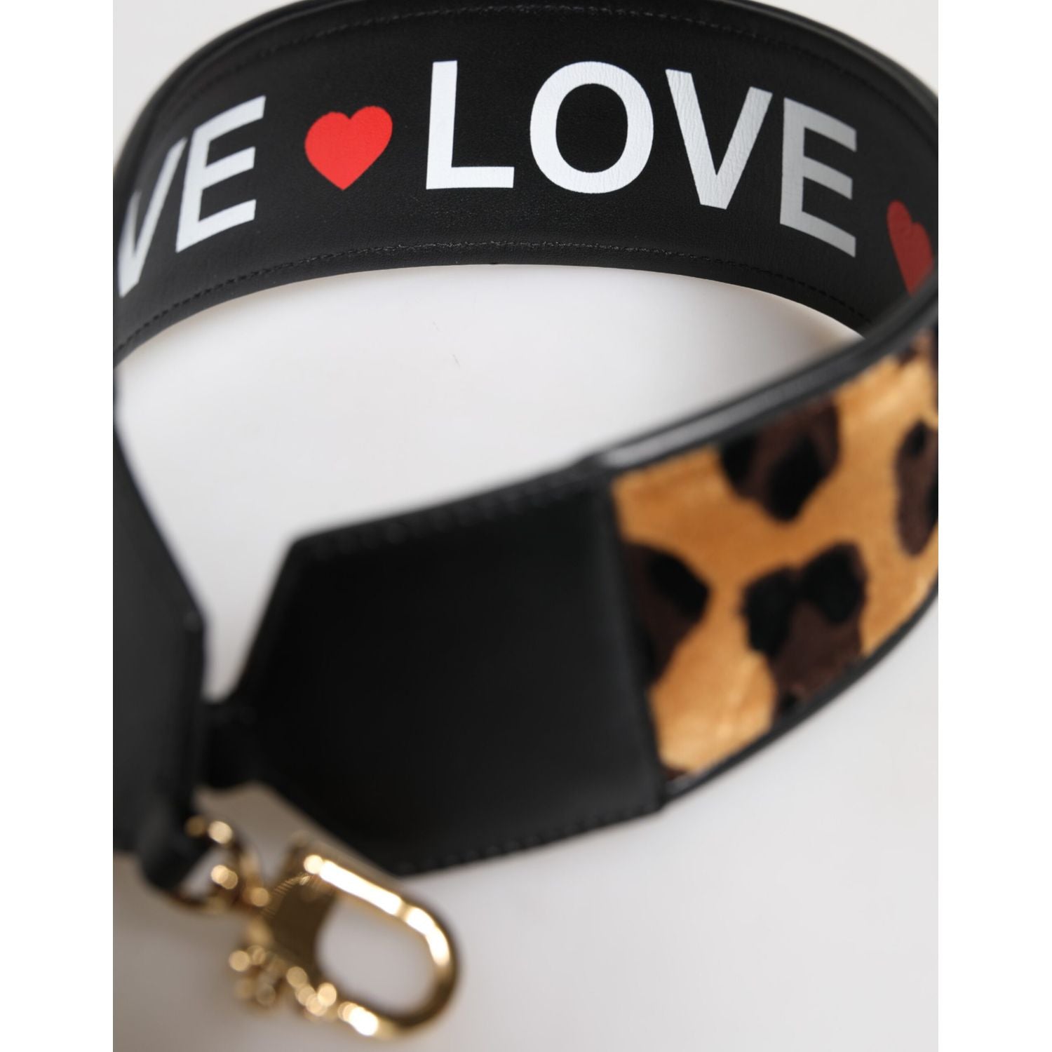 Dolce & Gabbana Black Leopard Print Reversible Bag Shoulder Strap