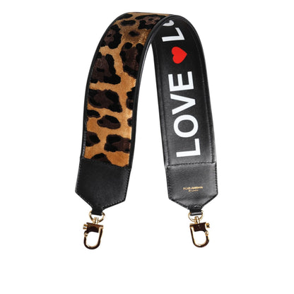 Dolce & Gabbana Black Leopard Print Reversible Bag Shoulder Strap