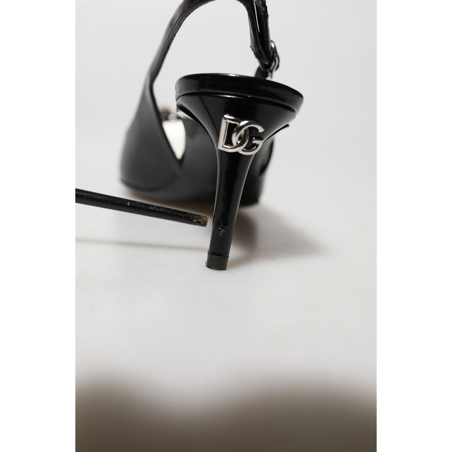 Dolce & Gabbana Black Patent Leather Crystal Slingback Shoes