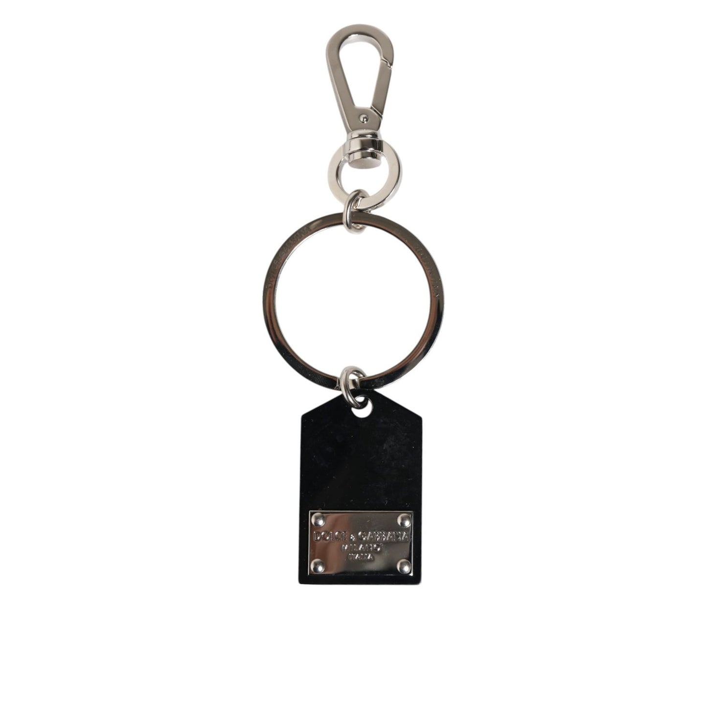 Dolce & Gabbana Black Sint Glass Plaque DG Logo Metal PlateKeychain Keyring
