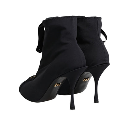 Dolce & Gabbana Black Stiletto Heels Lace Up Boots Shoes