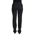 Back view of Dolce & Gabbana Black Stripes Mid Waist Trouser Pants, brand new with tags, made from wool blend, showcasing exclusive design.