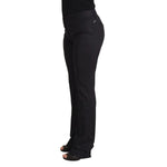 Side view of Dolce & Gabbana Black Stripes Mid Waist Trouser Pants for women, elegant and made in Italy with wool blend.
