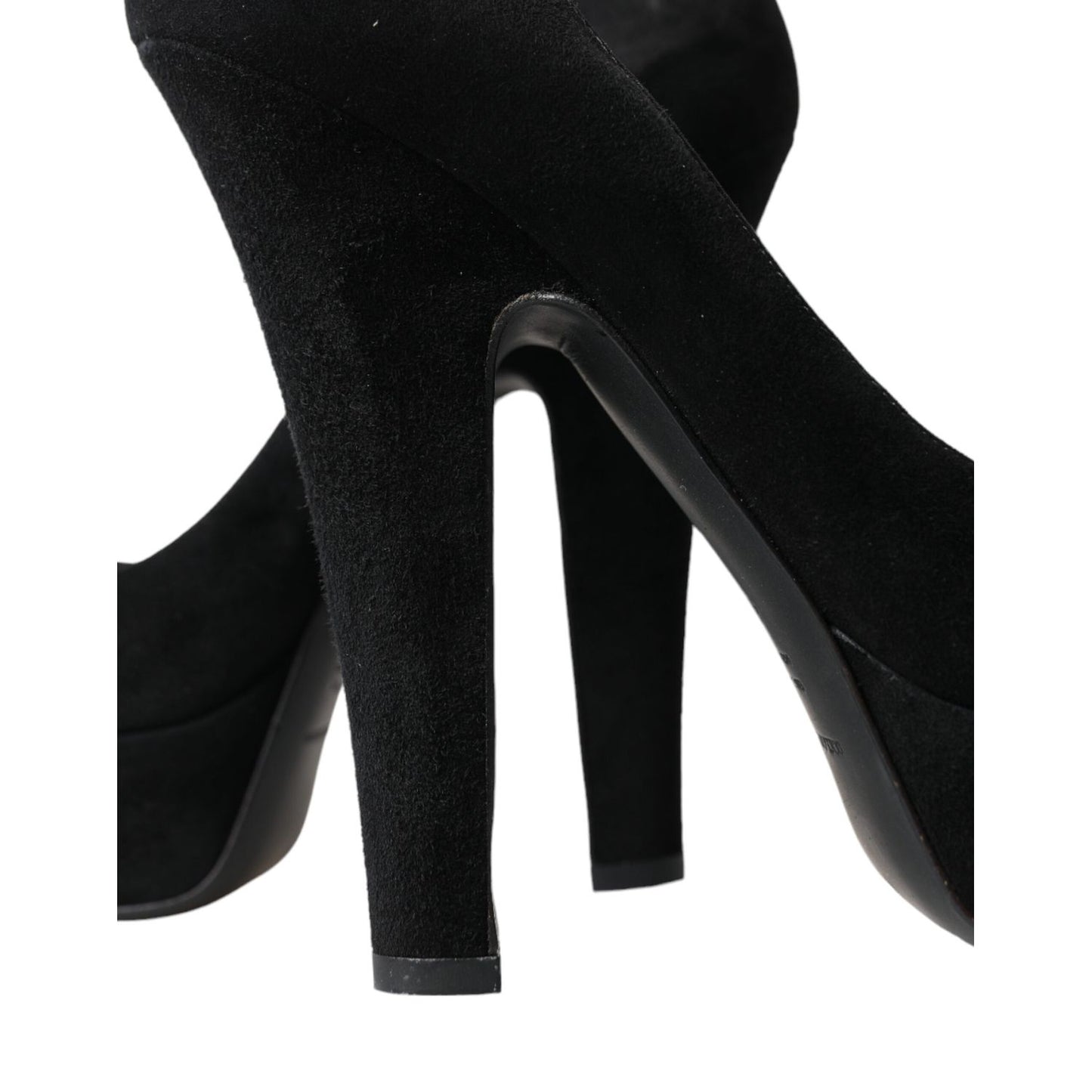 Dolce & Gabbana Black Suede Leather Platform Heel Pumps Shoes with covered platform and leather sole