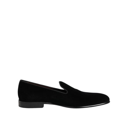 Dolce & Gabbana Black Velvet Slip On Men Loafers Formal Shoes