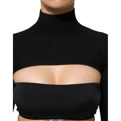 Dolce & Gabbana Black Viscose Turtle Neck Crop Pullover Top