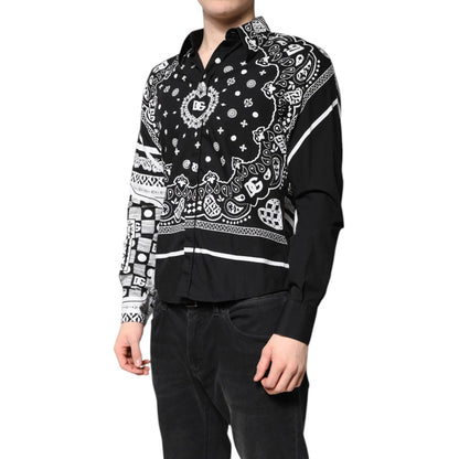 Dolce & Gabbana Black White Bandana MARTINI Casual Shirt with long sleeves and button closure, crafted from 100% cotton.