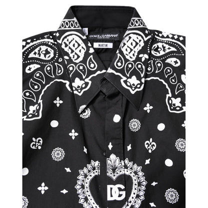 Dolce & Gabbana Black White Bandana MARTINI Casual Shirt made of 100% cotton with exclusive print, long sleeves, and button closure.