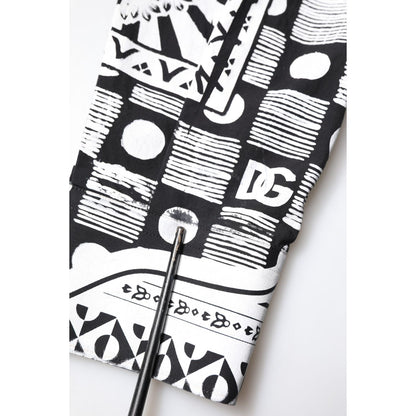Dolce & Gabbana Black White Bandana MARTINI Casual Shirt with logo details and exclusive print in black and white, close-up view.