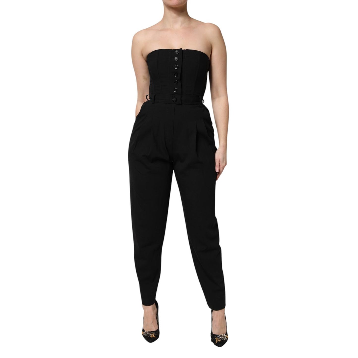Dolce & Gabbana Black Wool Strapless Romper Jumpsuit Dress