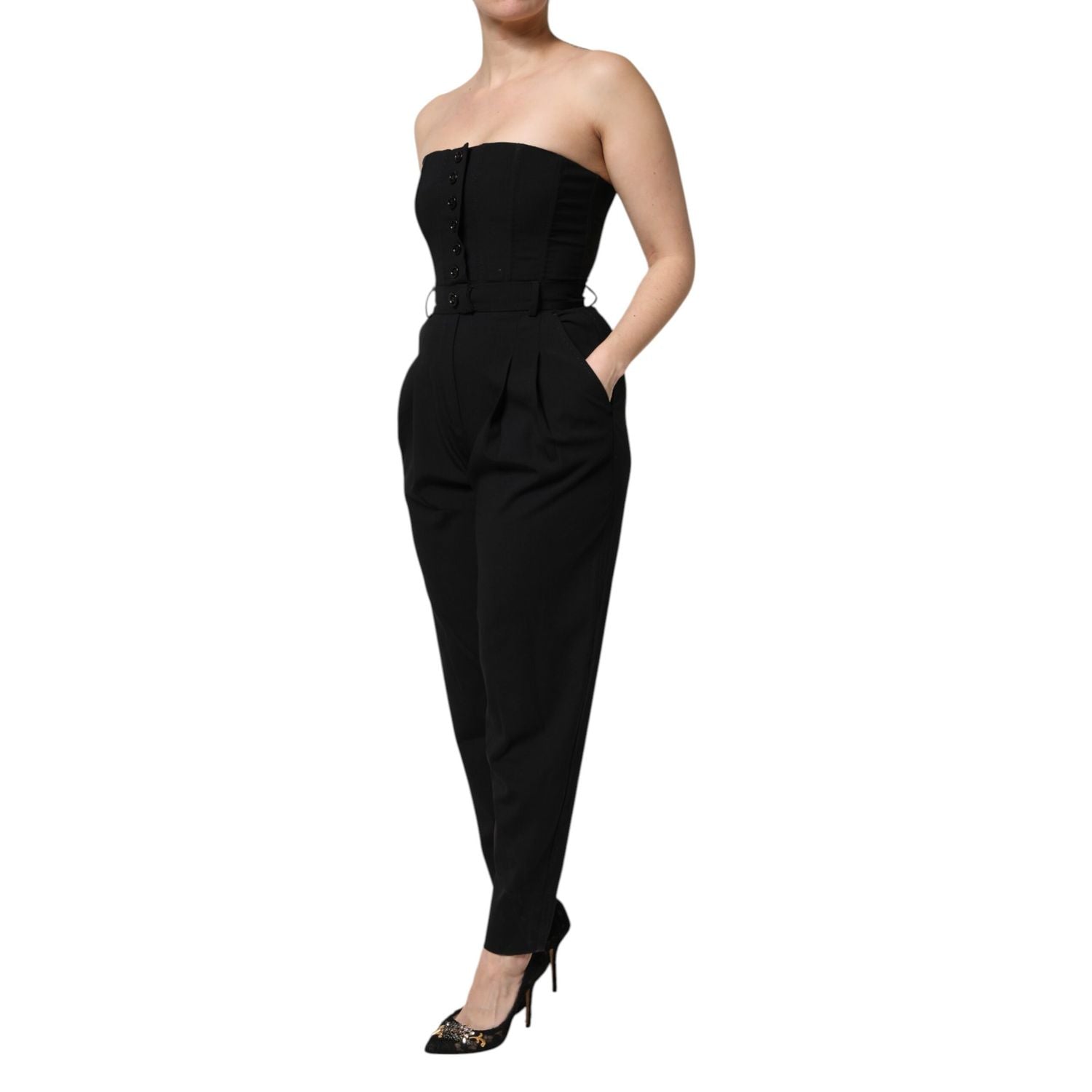 Dolce & Gabbana Black Wool Strapless Romper Jumpsuit Dress
