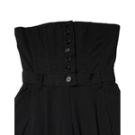 Dolce & Gabbana Black Wool Strapless Romper Jumpsuit Dress with button details and elegant design.