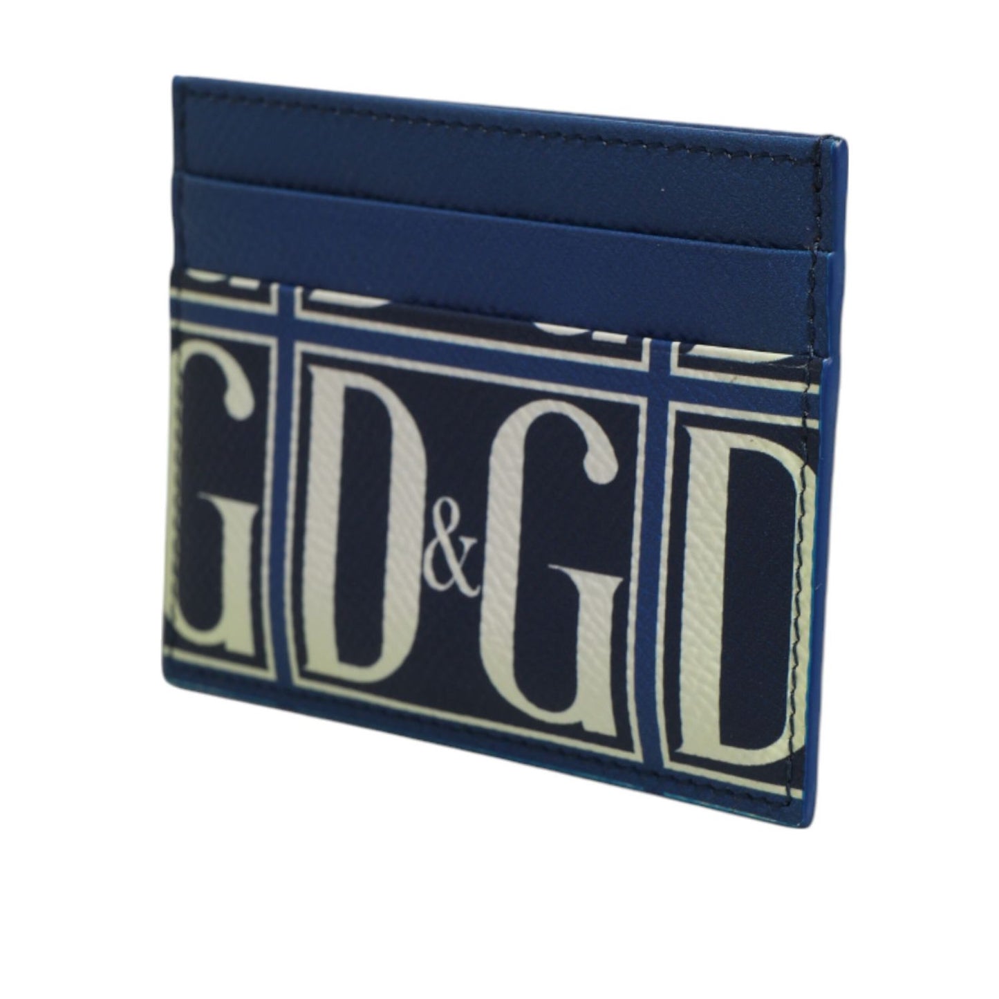 Dolce & Gabbana Blue Calf Leather DG Logo Print Monogram Card Holder Wallet with luxurious design and multiple card slots.