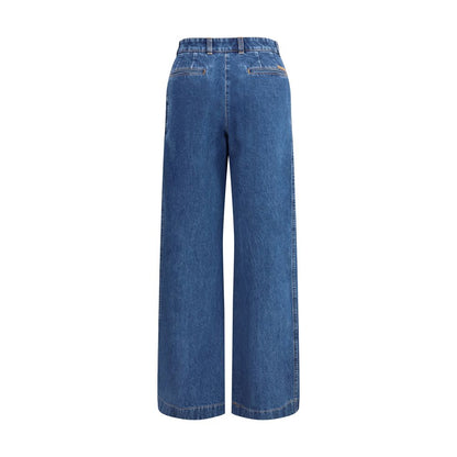Back view of Dolce & Gabbana Blue Cotton Straight-Leg Jeans with French pockets and tailored design.