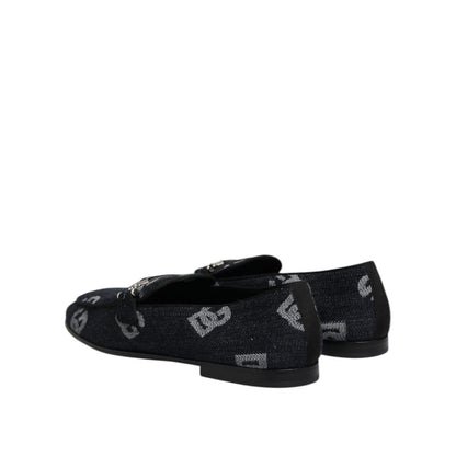 Dolce & Gabbana Blue Logo Cotton Loafers Formal Dress Shoes