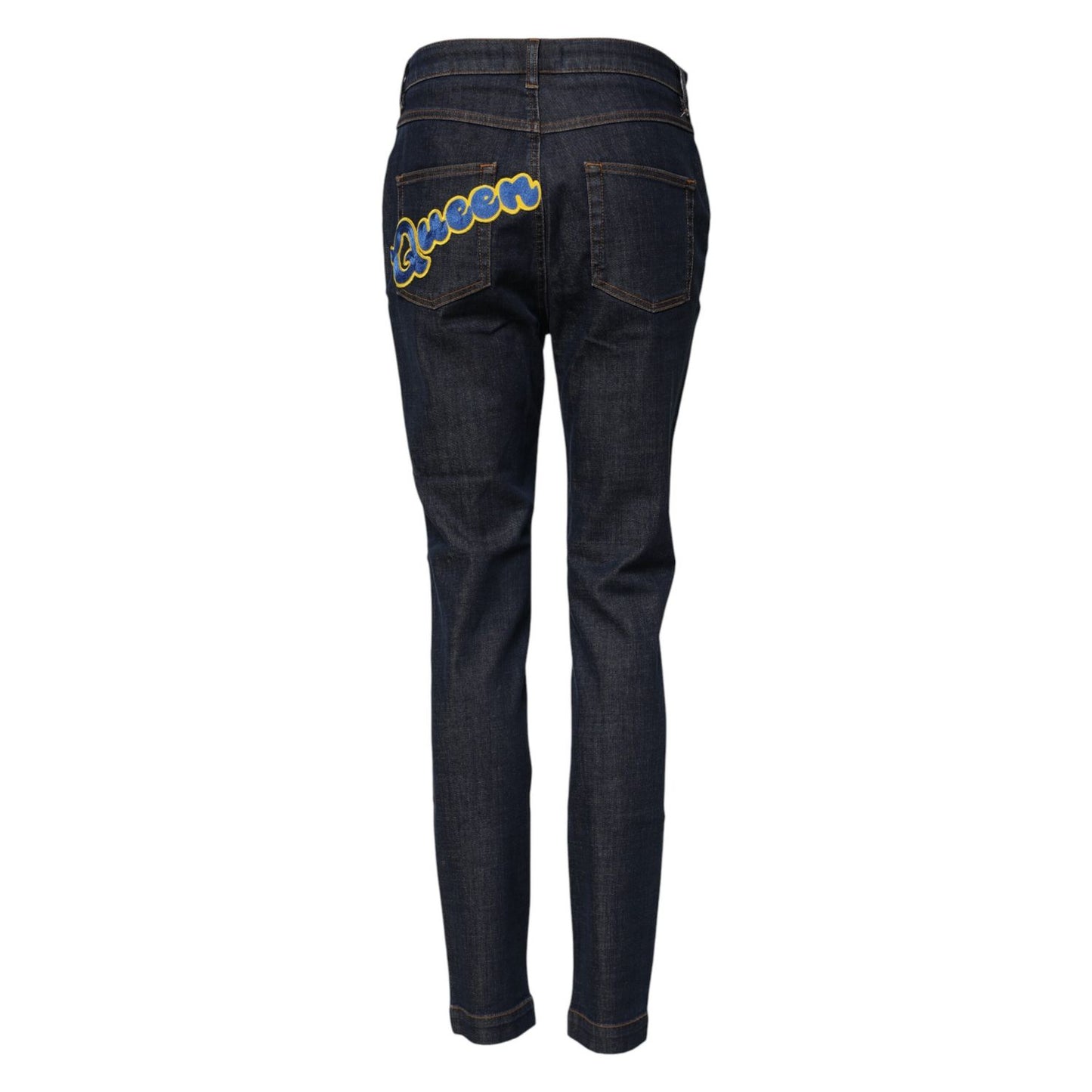 Dolce & Gabbana Blue Queen Patch AUDREY Mid Waist Denim Jeans