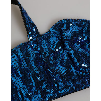 Dolce & Gabbana Blue Sequin Embellished Balconnet Bra Underwear