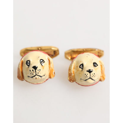 Dolce & Gabbana Brass Gold Tone Dog Puppy Men's Accessories Cufflink