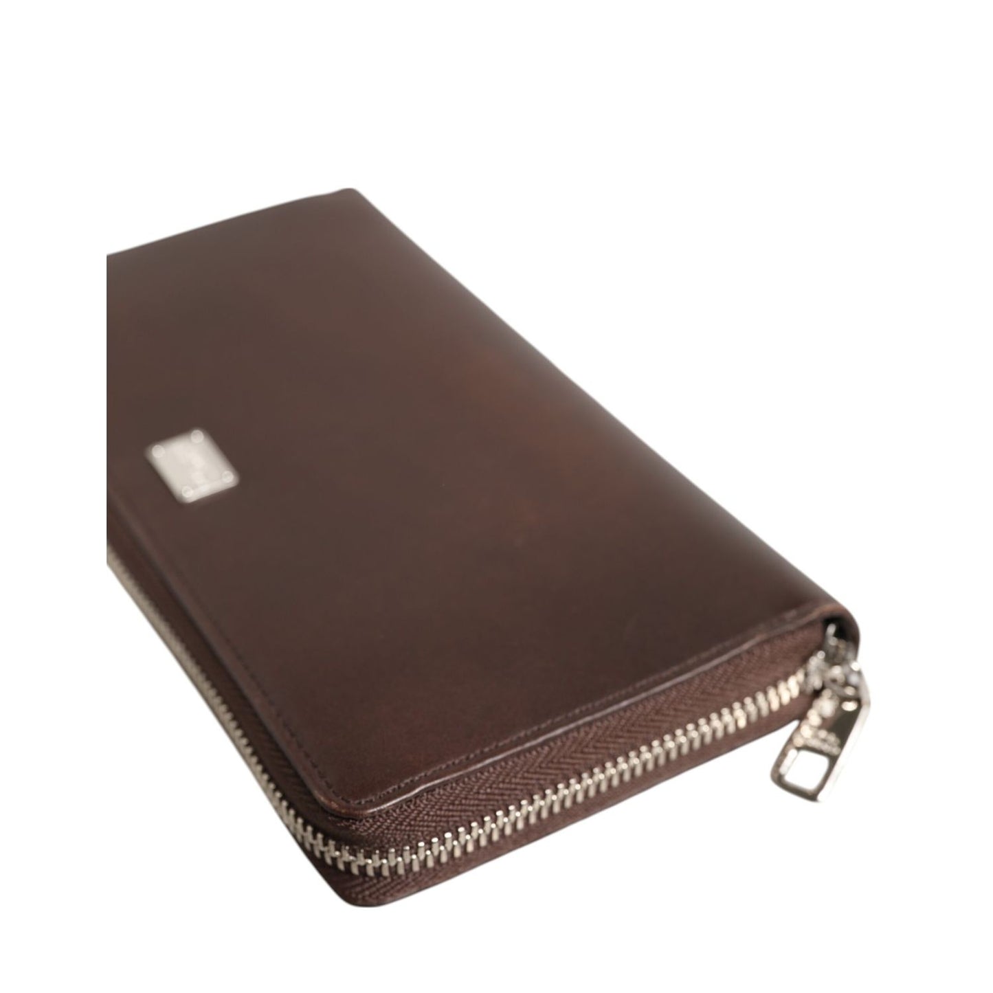 Dolce & Gabbana Brown Calfskin Leather Logo Zip Around Continental Wallet