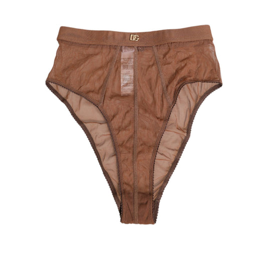 Dolce & Gabbana Brown Sheer Mesh High Waist Briefs Underwear