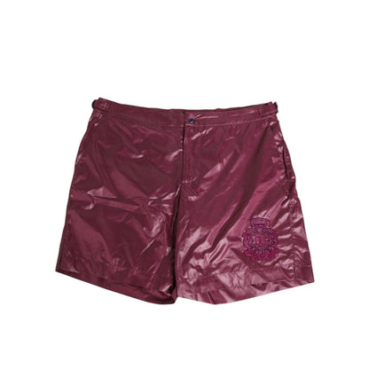 Dolce & Gabbana Burgundy Polyester Logo Embossed Crest Swimwear