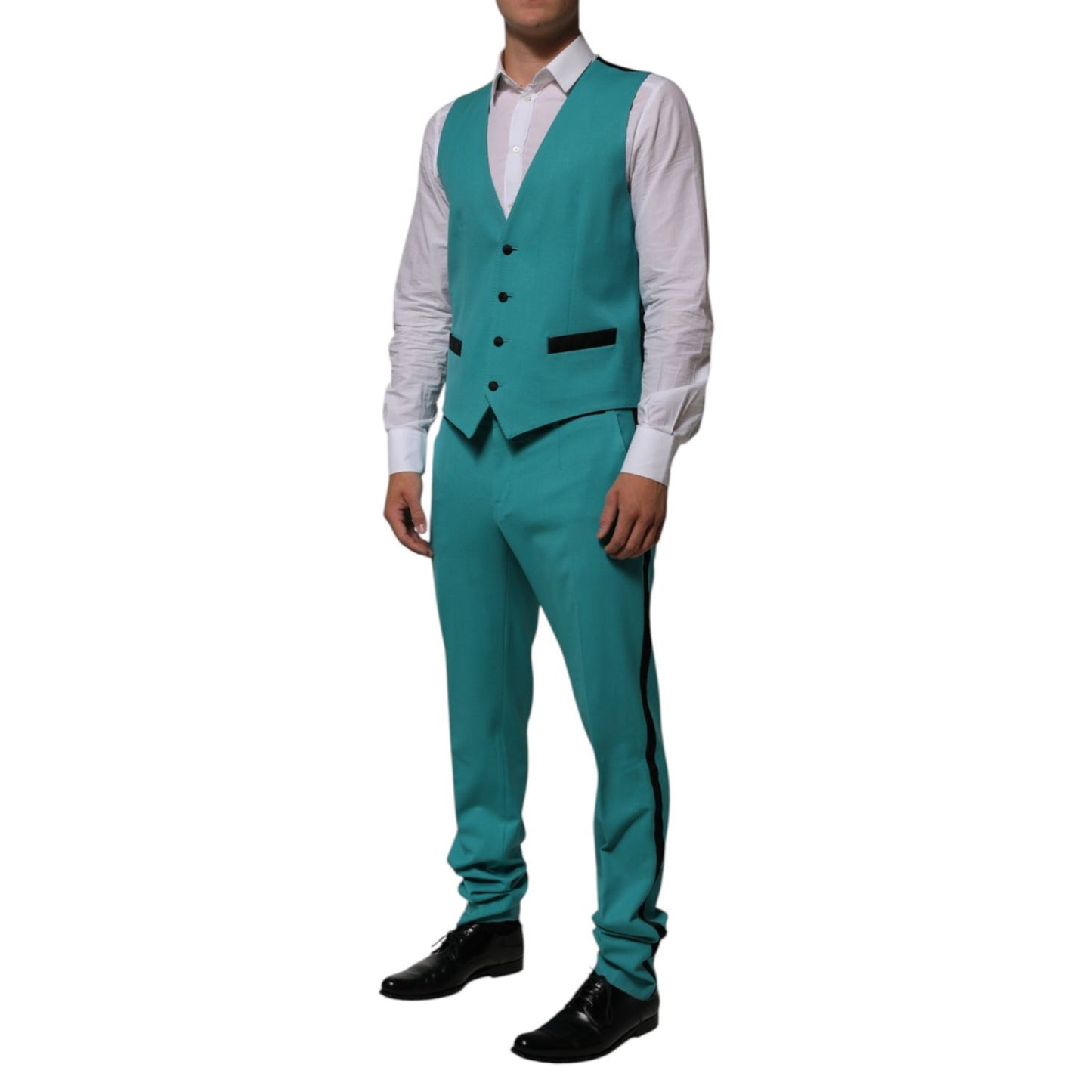 Dolce & Gabbana Cyan 3 Piece Wool Silk Blend Suit SICILIA