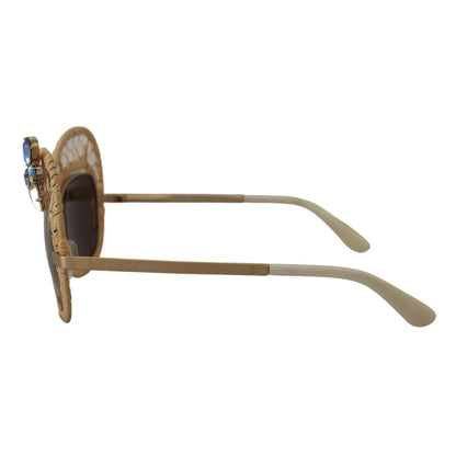 Dolce & Gabbana DG2159B Beige Gold Straw Butterfly Crystals Sunglasses