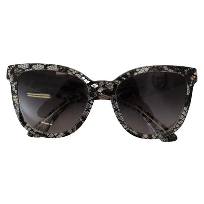 Dolce & Gabbana DG4190 Black Lace Acetate Crystal Round Sunglasses with gray gradient lenses