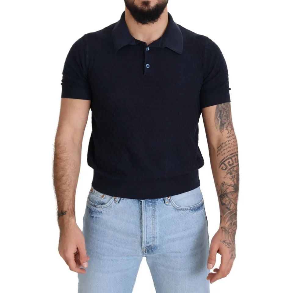 Dolce & Gabbana Dark Blue Collared Polo Casual Silk T-shirt on model