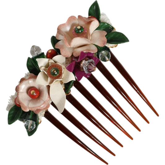 Dolce & Gabbana Brown Plastic Crystal Floral Women Hair Comb SMY10348